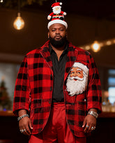 Big & Tall Men's Christmas Red And Black Plaid Print Suit